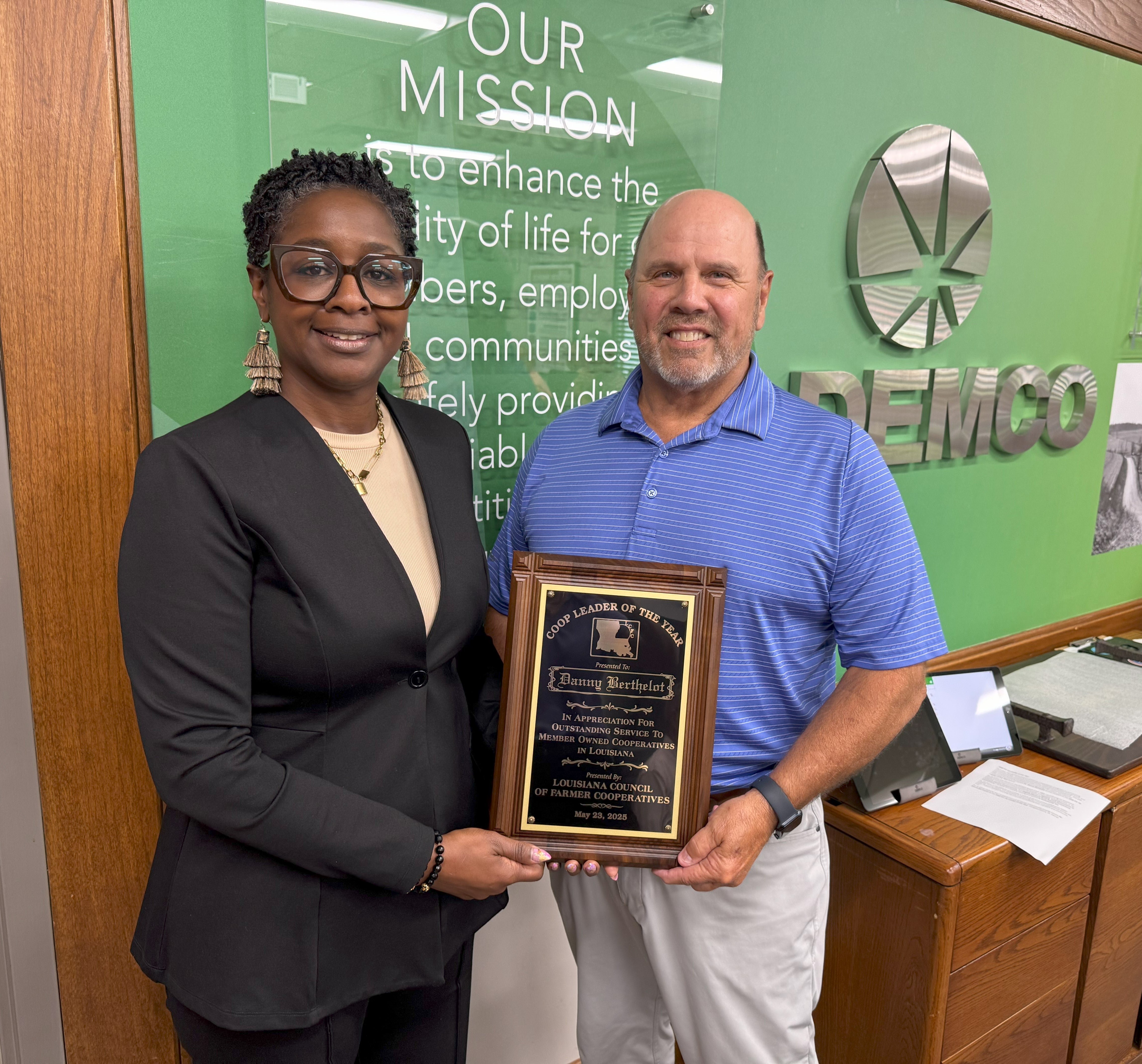 LCFC Board Vice President Chanon Martin pictured with Danny Berthelot, 2025 Co-op Leader of the Year